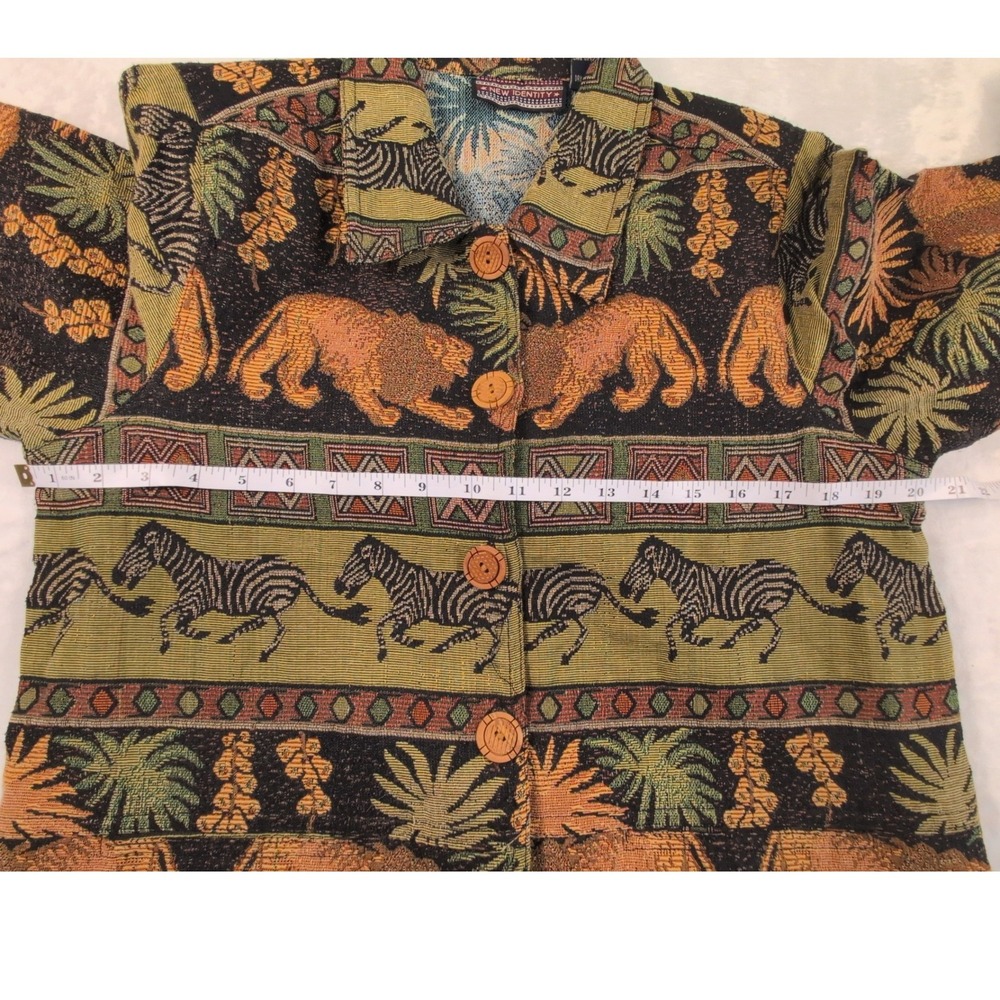 New Identity Vintage Tapestry Jacket Safari Lion Zebra Green Cotton Blend Medium - Picture 12 of 14